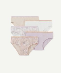 Lot de 5 culottes fille en coton bio mauve et rose - 5 A