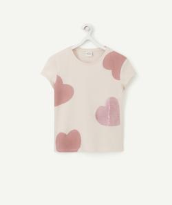 T-shirt fille en coton bio rose avec coeur à sequins - 12 A