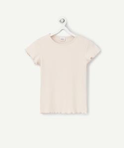 T-shirt fille rose en coton bio avec festons - 4 A