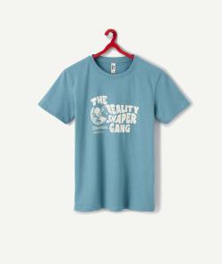 T-shirt garçon en coton bio bleu avec messages et planète - M