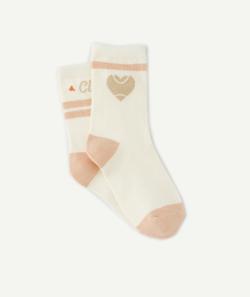 Lot de 2 chaussettes fille en coton bio roses et écrues - 31-34
