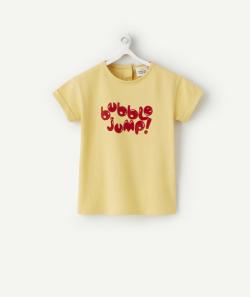 T-shirt bébé fille en coton bio jaune avec message en feutrine - 6 M