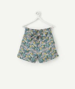 Short fille en viscose responsable vert imprimé fleuri - 5 A