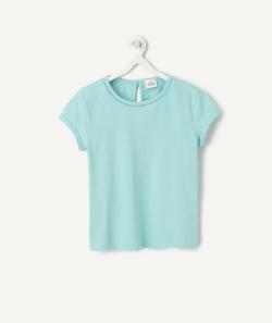 T-shirt fille en coton bio bleu turquoise et détails ajourés - 8 A