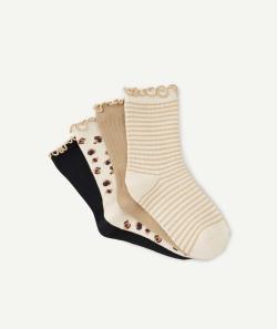 Lot de 4 paires de chaussettes fille beiges avec festons couleur dorée - 31-34