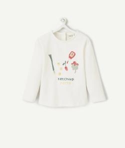 T-shirt bébé fille en coton biologique écru thème ketchup party - 18 M