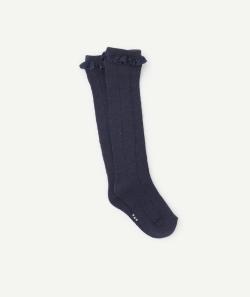 Chaussettes hautes fille bleu marine avec broderie - 35-37
