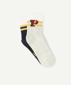 Lot de 2 chaussettes hautes garçon avec lettres et bandes - 35-37