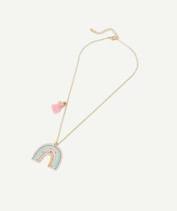 Collier fille avec arc-en-ciel et pompon - TU