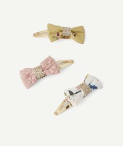 Lot de 3 barrettes noeuds bébé fille aux détails pailletés - TU