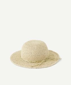 Chapeau de paille bébé fille avec noeud tressé et pailleté - 52
