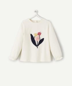 T-shirt bébé fille en coton bio écru avec fleurs - 24 M