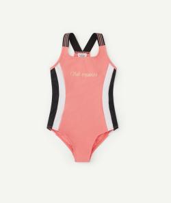Maillot de bain fille avec bandes et message couleur dorée - 14 A