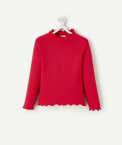 Sous-pull à côtes fille en coton biologique rose - 5 A
