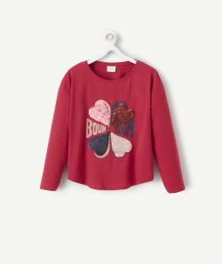 T-shirt fille rose en coton biologique avec coeurs en sequins réversibles - 5 A
