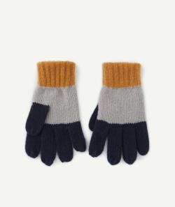 Gants tricot garçon en fibres recyclées bleu gris et marron à rayures - 2-4 A