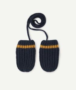 Moufles tricot bébé garçon bleu et marron en fibres recyclées - 3-9 M
