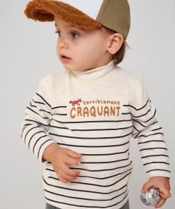 Sous-pull bébé garçon en coton bio gris chiné à rayures - 12 M