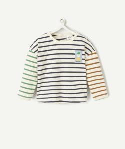 T-shirt bébé garçon en coton bio à rayures colorés avec patch - 12 M