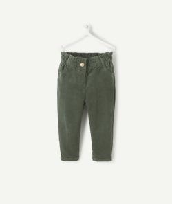 Pantalon relax bébé fille en velours vert côtelé - 9 M