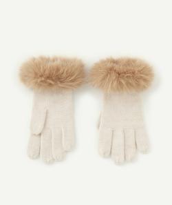 La paire de gants fille en fibres recyclées écru avec détails pailletés - 6-8 A