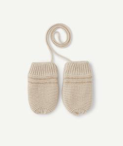 Moufles bébé fille en fibres recyclées beige et détails pailletés - 3-9 M