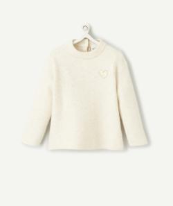 Pull bébé fille en fibre recyclées écru chiné coeur couleur dorée - 12 M