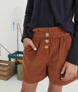 Short fille en velours côtelé noir avec boutons pailletés - 10 A
