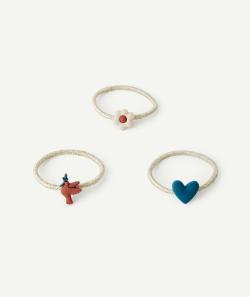 Lot de 3 élastiques couleur dorée avec patch en gomme rouille vert et écru - TU