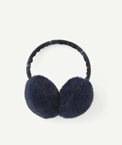 Cache-oreilles fille imitation fourrure bleu marine et imprimé - TU