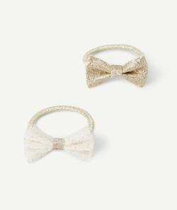 Lot de 2 élastiques bébé fille avec noeuds en tulle et pailleté - TU