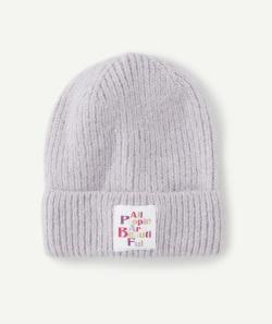 Bonnet en tricot fille lavande avec patch brodé - 6-8 A