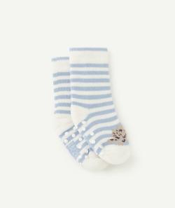 La paire de chaussettes bébé fille antidérapantes en coton bleu et blanche - 21-23