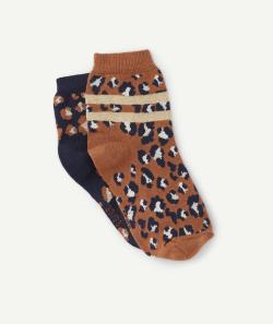 Lot de 2 chaussettes hautes fille en coton bio et imprimées léopards - 39-41