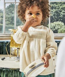 Blouse bébé fille rose métallisée avec fronces - 6 M