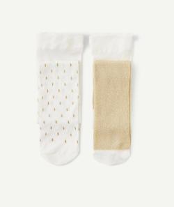 Lot de 2 paires de collants bébé fille blanc et couleur dorée avec détails pailletés - 21-23