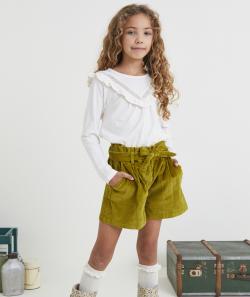 Short fille en velours côtelé vert avec ceinture - 9 A